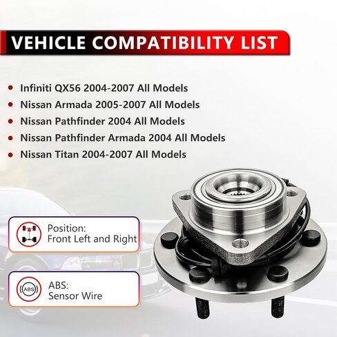 515066 (Pair) Front Wheel Bearing Hub Assembly for Nissan Pathfinder 2004, for Pathfinder Armada 2004,for Titan 2004-2007, for Armada 2005-2007, for Infiniti QX56 2004-2007, 6 Lugs W/ABS in Saudi Arabia