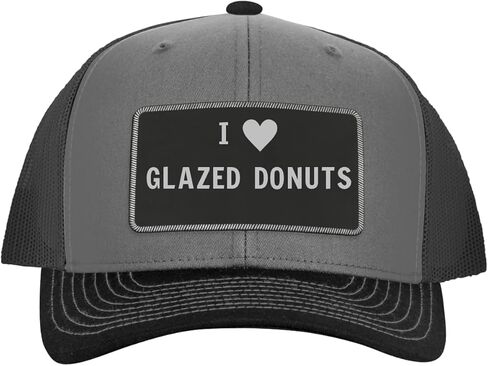 I Heart Love Glazed Donuts - Leather Black Patch Engraved Trucker Hat in Kuwait