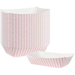 Restaurantware Bio Tek 2 Pound Food Boats 200 Disposable Paper Food Trays - Heavy-Duty Greaseproof Pink And White Paper Boats For Snacks Appetizers Or Treats Use At Parties Or Carnivals in Kuwait