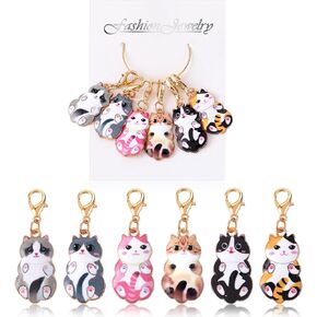6Pcs Cat Stitch Marker Removable Cute Crochet Charms Locking Alloy Knitting Marker with Lobster Clasp Funny Animal Pendant Knitting Accessories for Weaving Sewing Jewelry Making Crafts Supplies