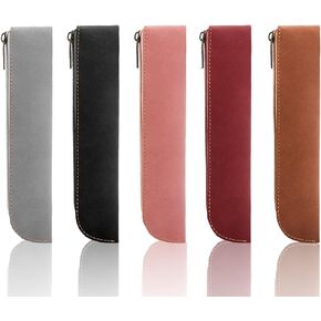 kumet 5 PCS PU Leather Vintage Aesthetic Pencil Case Set - Slim Portable Zipper Pencil Pouches for Stationery Organization, Slim Design(Black, Gray, Pink, Burgundy, Brown) in Kuwait