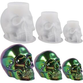 3D Skull Resin Molds, 3 Sizes Silicone Skeleton Epoxy Molds, Skull Head Silicone Molds for Resin Casting,DIY Craft, Clay, Candle Wax Making, Halloween Home Decor