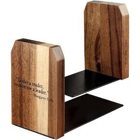 Book Ends for Shelves, Modern Solid Acacia Wood Bookends with Metal Base, Sturdy Book Holders for Heavy Books, Fancy Handmade Book Decorative Accessories
