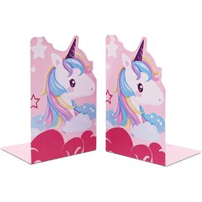 Cute Unicorn Bookends Metal Book Ends for Kids,Unicorn Book Ends Boys Girl Bookends Office School Decoration Bookshelf Book Organizer for Christmas Birthday Teacher Study Gift (Pink)