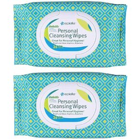 Epielle Personal Cleansing Wipes | Natural Ingredients | Flushable Wet Wipes | Travel Size, Daily Use | 2 Pack | Korean Skincare