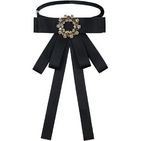 Black Bow Tie for Women, Big Womens Bow Tie, Ribbon Rhinestone Bowknot Tie for Uniform Shirt