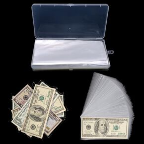 100 Pieces Clear Paper Money Holder for Collectors with Storage Case, Dollar Bill Holder Plastic Currency Sleeves Holders Money Sleeve for Bills, Album Banknotes Stamp Paper Protector Slab Holder