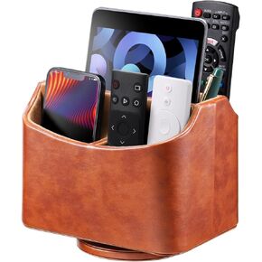Lorteme Remote Control Holder, Spinning Desk Organizer, Nightstand Bedside Caddy for TV Remotes/Tablets/Phones/Eyeglasses/Books/Pens - Antique
