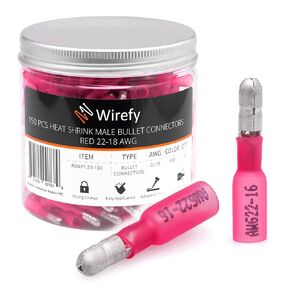 Wirefy 130 PCS Heat Shrink Male Bullet Connectors - Male Wire Bullet Connectors - Electrical Bullet Butt Terminals - Blue 16-14 AWG | Waterproof Bullet Connectors | Bullet Wire Connectors