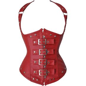 VEENDEO Chenyi Women's Fashion Faux Leather Halter Shoulder Straps Underbust Corset Black 4XL