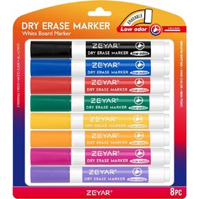 ZEYAR Low Odor Dry Erase Markers, Bullet Tip White Board Markers, Assorted Colors (8 Colors)