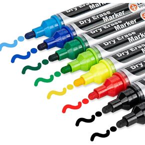 Glass Board Markers Erasable, Neon Dry Erase Markers for Whiteboard, Glass Board, Calendar, Chalkboard, Large Volume, 8 Pack Bullet Tip Whiteboard Markers for School, Home, Office