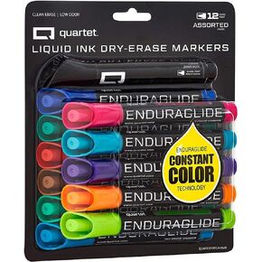 Quartet 500120M EnduraGlide Dry Erase Marker, Chisel Tip, Assorted Colors, 12/Set