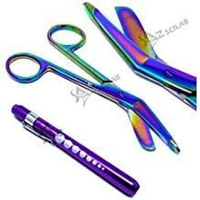 Heavy Duty Reusable Penlight + Multi Rainbow Color Nurse Doctor Medical Lister Bandage Scissors Shears (A2ZSCILAB) (Purple + Bandage Scissors 5.5")