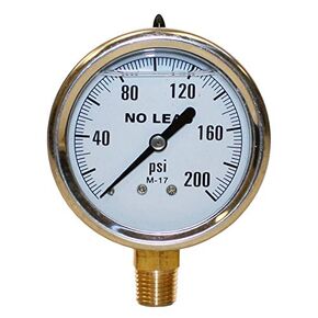 Merrill MFG 2-1/2" Dial Size, Liquid Filled Pressure Gauge, 0-100psi/kpa, Stainless Steel Case, 1/4"NPT Lower Mount (100 PSI)