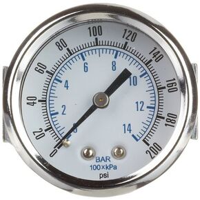 PIC Gauges 103D-204G U-Clamp Panel Mount Dry Pressure Gauge w/ Chrome Plated Steel Case, Brass Internals, Chrome Bezel, Plastic Lens, 2" Dial, 0/200 psi Range, 1/4" Male NPT
