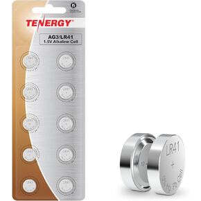 Tenergy 1.5 Volt Battery Button Cell LR41, ag3 Batteries Equivalent, Ideal for thermometers, Watches, Laser Pointers, Small Toys, Portable Electronics, 10 Pack