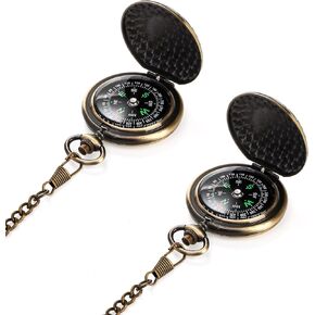 tebery 2 حزمة بوصلة جيب ذات لمسة نهائية عتيقة مع سلسلة مقاومة للماء محمولة عتيقة، بوصلة معدات البقاء على قيد الحياة للأطفال المشي لمسافات طويلة، والتخييم، والسيارات، وحقائب الظهر، والأنشطة الخارجية in Kuwait