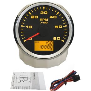 ELING Waterproof 0-6000RPM Outboard Tachometer RPM Gauge for Car Truck Boat Yacht with 8 Colors Backlight 85mm 12V 24V