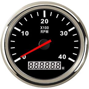 KAOLALI 4000 RPM Tachometer Waterproof AUTO Digital Tacho Gauge with Red Backlight 85mm 9-32V for Car Boat Motorcycle Black Sliver