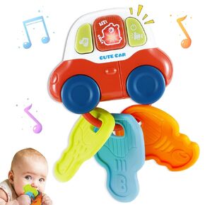 Baby Sensory Teething Toys, Toddler Montessori Toy Car Key Teether with Music & Light, Musical Gift for Infant Boys Girls 0 3 6 9 12 18 Months, Baby Chew Teether Travel Learning Toy for 1 One Year Old