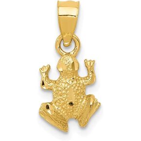Solid 14k Yellow Gold Diamond-cut Frog Pendant Charm - 16mm x 8mm