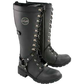 Milwaukee Leather MBL9380 Women's Black 'Jane' 15-inch Leather Combat Style Harness Motorcycle Boots