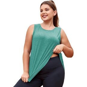 LALAGEN Plus Size Womens Workout Tank Tops Sleeveless Flowy Yoga Athletic Running Shirts Lake Green XL
