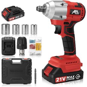 Cordless Impact Wrench Kit MAX 21V Power Impact Wrench Set 1/2" Chuck (red)