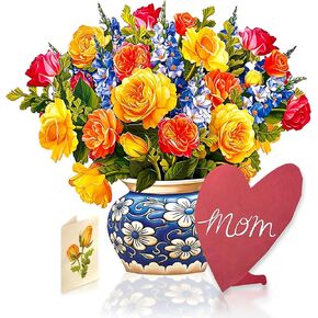 Freshcut Paper Pop Up Cards, Grande Sorbet Roses, 18 inch Life Sized Forever Flower Bouquet 3D Popup Greeting Cards, Birthday Gift Cards, Gifts for Mom, Mother's Day Gifts with Note Card and Envelope