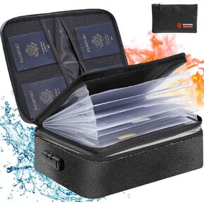 Fireproof Document Bag with Lock & Money Bag,Accordion File Organizer,Fireproof Expanding File Folder with 6 Pockets,Important Document Storage Organizer with Handle,Labels,Portable Home Travel Safe