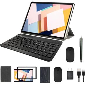 Tablet 2 in 1 6GB+128GB Android 11 Tablets, 10.1 Inch Tablet With Keyboard Mouse Case Stylus, 2.4G/5G Wifi 6, 1.8Ghz Computer Tablet PC, 1280*800 HD Touch Screen, 8MP Dual Camera, 6000mAh Battery