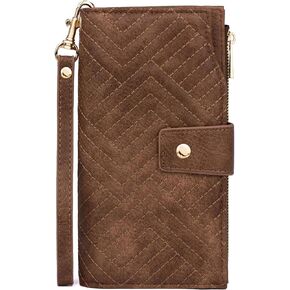 RFID Wallets Women Phone Cluth with Detachable Wristlet Strap, 2 ID Windows, 18 Card Slots, Zip Snap Pockets