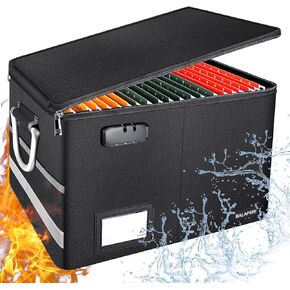 Fireproof Document Box with Lock, Portable File Box with Handle, Locking File Organizer Storage Box for Legal/Letter Size Hanging Folders, Collapsible,16.1" x 12.9" x 11"