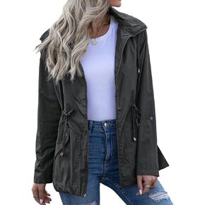 Lu's Chic Women's Rain Jackets Anorak Waterproof Casual Military Utility Outdoor Fall Hood