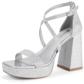 IDIFU IN4 Platform Heels for Women High Strappy Chunky Block Square Toe Heels Sexy Wedding Dress Shoes Open Toe Ankle Strap Heeled Sandals Comfortable Thick Heels
