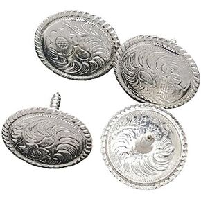 Set of 4, 1" Western Saddle Bright Engraved Concho Wood Screw Back