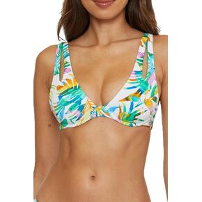 BECCA Women's Standard Isla Verde Underwire Bikini Top, Tropical Print, Adjustable, Swimwear Separates