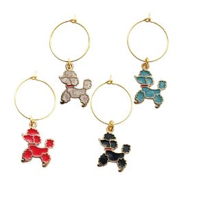 Cute Dog Pendant Wine Charms, Glass Marker for Party, Poodles Lover, 2cm Hoop, Set of 4pcs