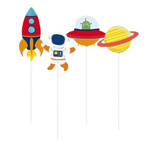 Astronaut Party Decorations Centerpieces Rocket 8pcs, Party Centerpieces for Tables, Spaceship Cake Topper, Galaxy Party Supplies for Birthday Baby Shower, Planets Themed Party Decor