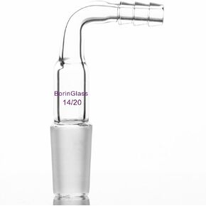 Borosilicate Glass Bent Inlet Hose Adapter with 14/20 Male Glass Joint and 9 mm Hose Connection, Intel Adapter Hose Lab Glassware