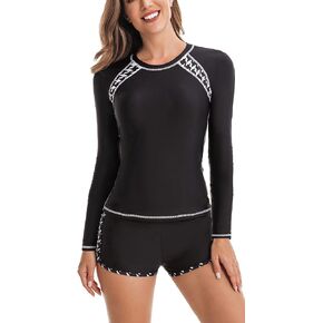 Women's Two Piece Rash Guard UPF 50+ UV Sun Protection Swimsuit Floral Printed Surfing Bathing Suit S-XXL