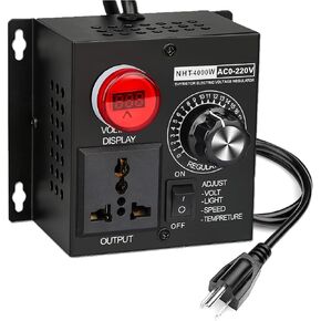 AC Variable Speed Controller, 120V~220V 15A 4000W, Variable Speed Controller & Fan Speed Controller with Rheostat,Variable Voltage Regulator Router for Electric Motors Rheostat