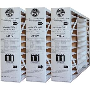 Lennox X6670 MERV 11 Box Replacement Filter also for Honeywell, 16" H x 25" L x 5" W (3-Pack)