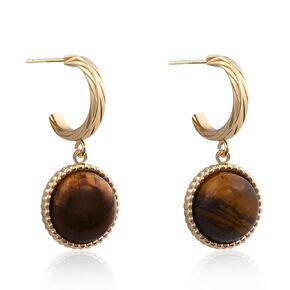 Tiger Eye Gemstone Earrings 14k Gold Plated Dangle Drop Earrings Gold Hoop Stud Earrings for Women Fashion Jewelry