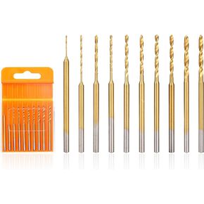 Mini Twist Drill Bit Set, 10Pcs Micro Engraving Drill Bits, 0.6mm-2.2mm, HSS 2.35mm Shank Titanium Coated Tiny Drill Bit Hole Drilling Tool for DIY Resin, Jewelry, Amber, Circuit Board, Walnut