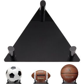 Frtrche Ball Display Stand with Anti-slip Mat, 1.3inch Pegs Acrylic Sleek Holder for Different Size Basketball, Soccer Ball, Football, Sturdy Memorabilia Display Case-Black