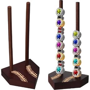 2 Pcs Baseball Ring Display Stand Homeplate Stacked Tournament Championship Ring Display Holder Wooden Softball Ring Holder Baseball Gifts for Kids Boys Sports Ball Lovers (Dark Color)