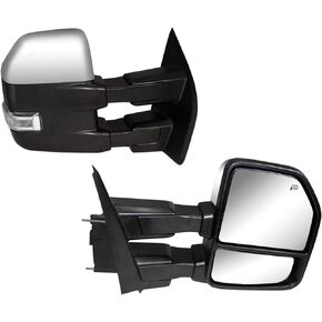 Towing Mirrors fit for 2015 2016 2017 2018 2019 2020 Ford F150 Pickup Truck Side Mirrors with Turn Signal Lights Puddle Lights Auxiliary Lamp Power Heated Black Chrome Cap