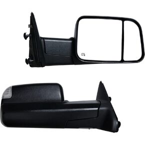 Pair Towing Mirrors fit for 2009-2018 Ram 1500 2500 3500 Pickup with Turn Signal Light, Puddle Lights Power Heated Black Housing Set Left+Right
